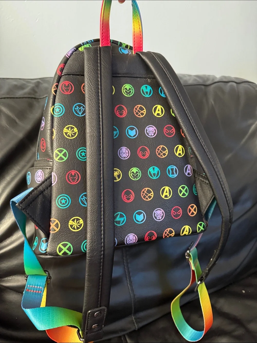 Marvel Kids Rainbow Icons Mini Backpack - Black with Rainbow Straps
